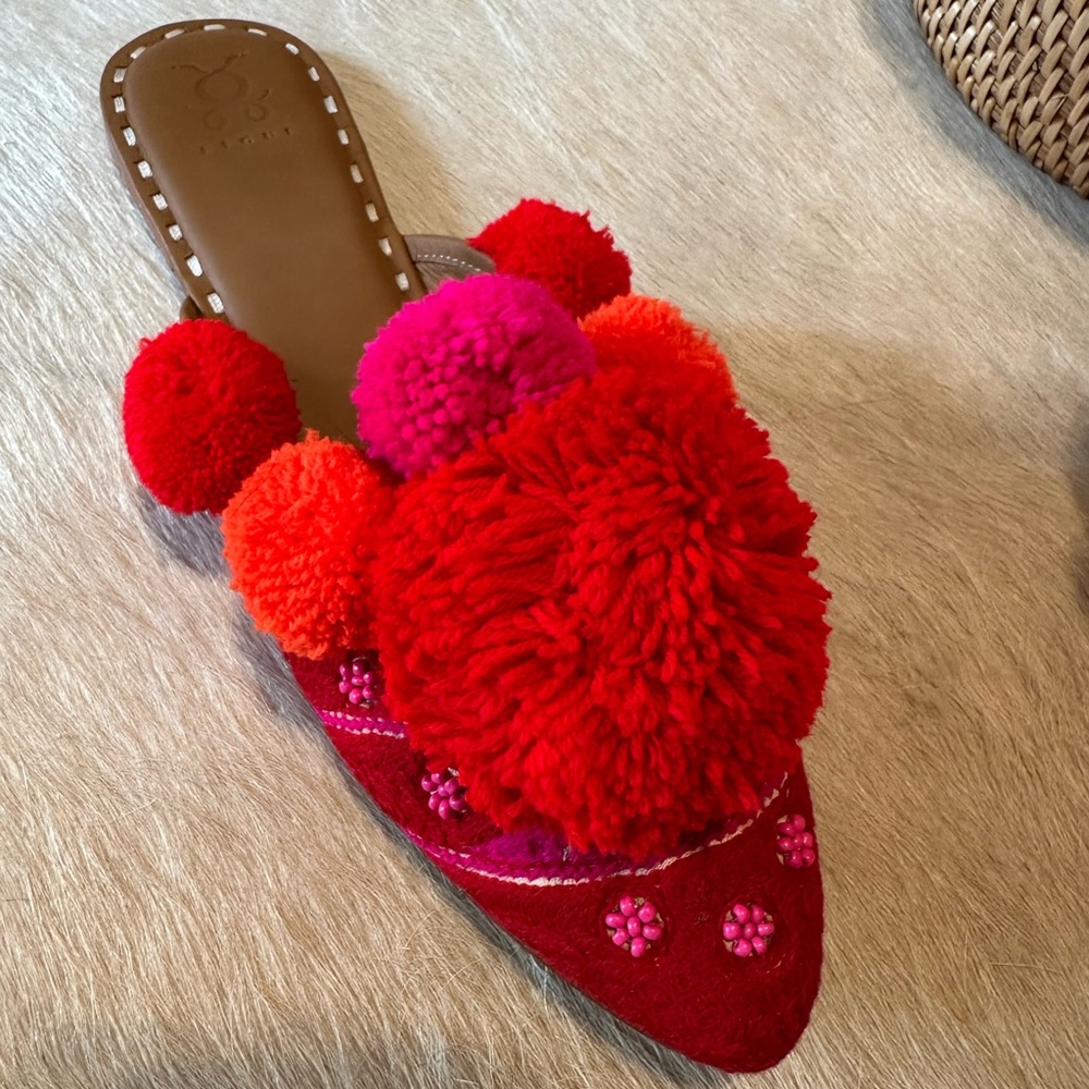 Figue Embroidered Pom Pom Mules